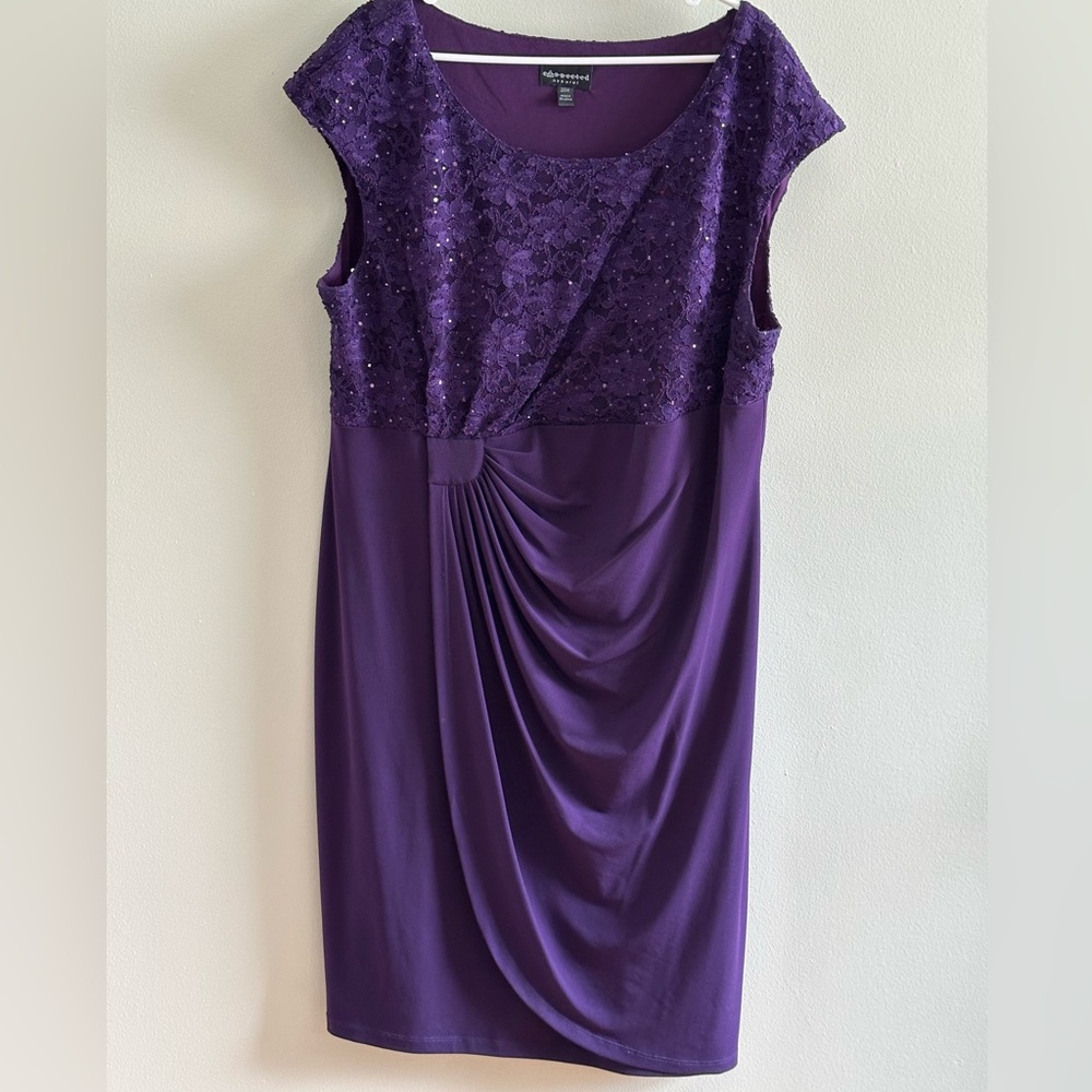Connected Apparel Purple Sheath Midi Dress Sleeveless Crew Neck